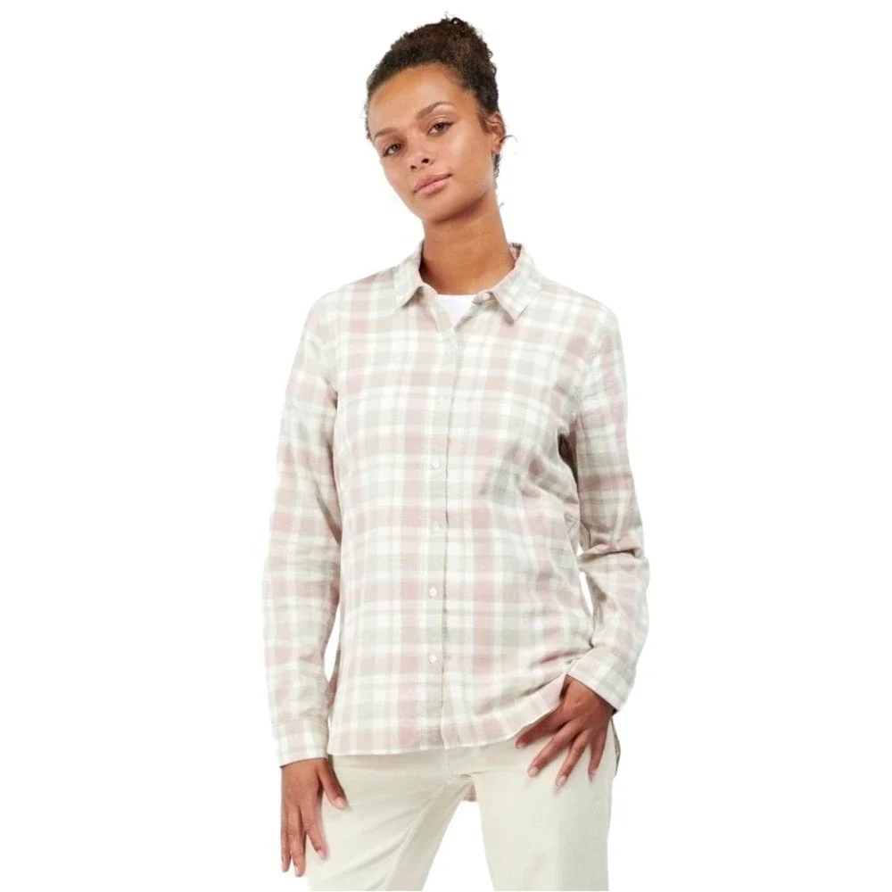 Barbour Shirt Women 14‎ Pink Plaid Check Flannel Relaxed Fit Newbury Button Down